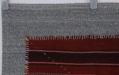 3x4 Handmade Wool Tapestry Rug, Red Striped Textile Wall Hanging, Rustic Fiber Art Decor