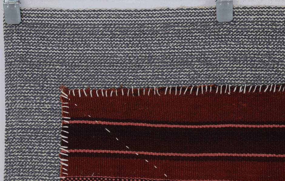 3x4 Handmade Wool Tapestry Rug, Red Striped Textile Wall Hanging, Rustic Fiber Art Decor