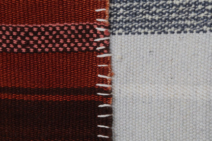 3x4 Handmade Wool Tapestry Rug, Red Striped Textile Wall Hanging, Rustic Fiber Art Decor