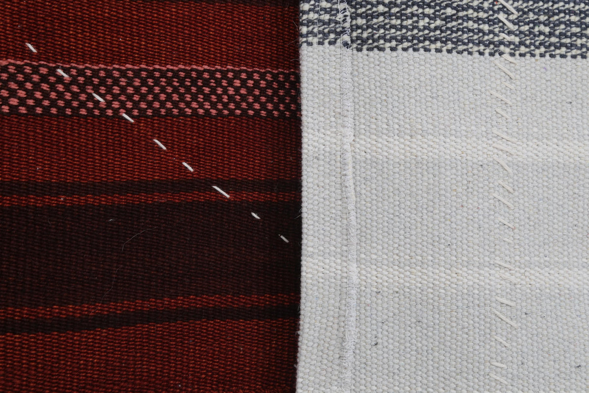 3x4 Handmade Wool Tapestry Rug, Red Striped Textile Wall Hanging, Rustic Fiber Art Decor