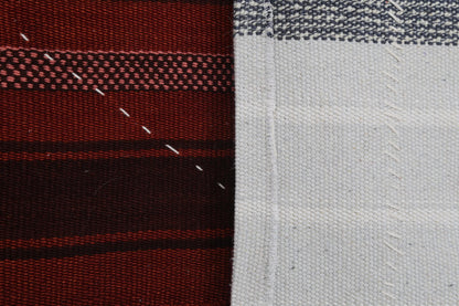 3x4 Handmade Wool Tapestry Rug, Red Striped Textile Wall Hanging, Rustic Fiber Art Decor