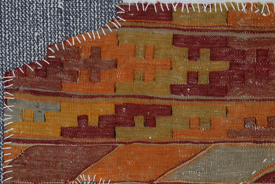 3x4 Handmade Wool Tapestry Rug, Warm Orange Tribal Textile Wall Hanging, Geometric Fiber Art Decor