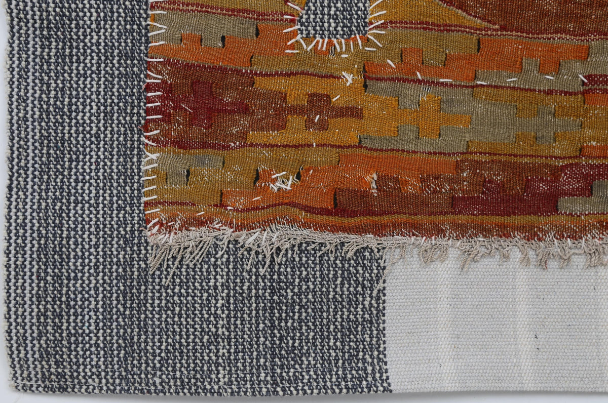 3x4 Handmade Wool Tapestry Rug, Orange Tribal Textile Wall Hanging, Geometric Fiber Art Decor