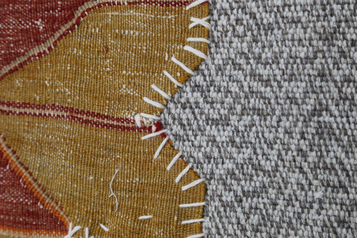 3x4 Handmade Wool Tapestry Rug, Orange Tribal Textile Wall Hanging, Geometric Fiber Art Decor