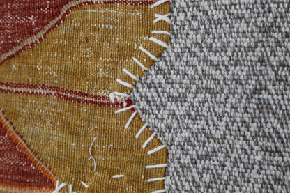 3x4 Handmade Wool Tapestry Rug, Orange Tribal Textile Wall Hanging, Geometric Fiber Art Decor