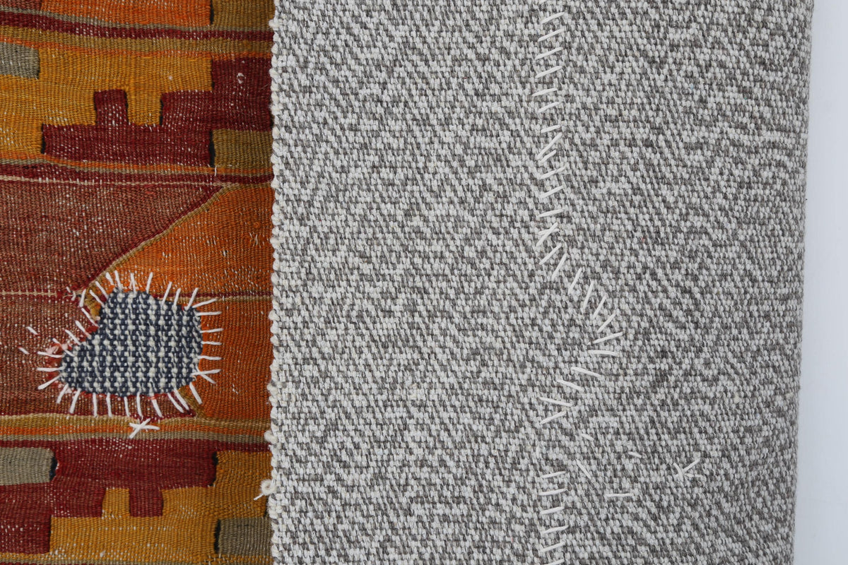 3x4 Handmade Wool Tapestry Rug, Orange Tribal Textile Wall Hanging, Geometric Fiber Art Decor