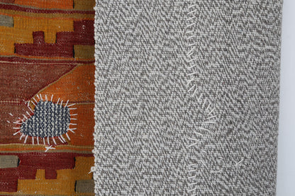 3x4 Handmade Wool Tapestry Rug, Orange Tribal Textile Wall Hanging, Geometric Fiber Art Decor