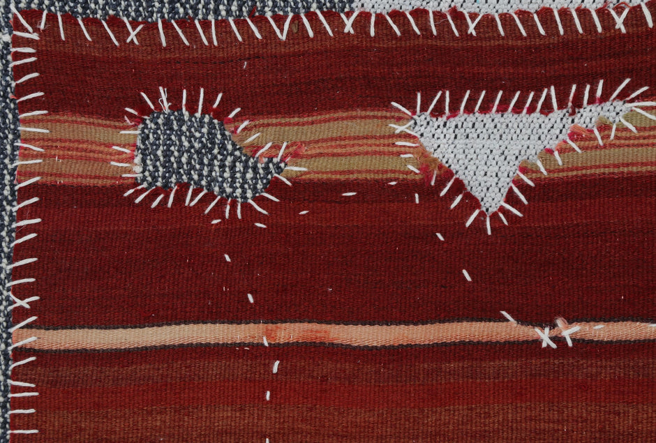 3x4 Handmade Wool Tapestry Rug, Red Tribal Textile Wall Hanging, Geometric Fiber Art Decor