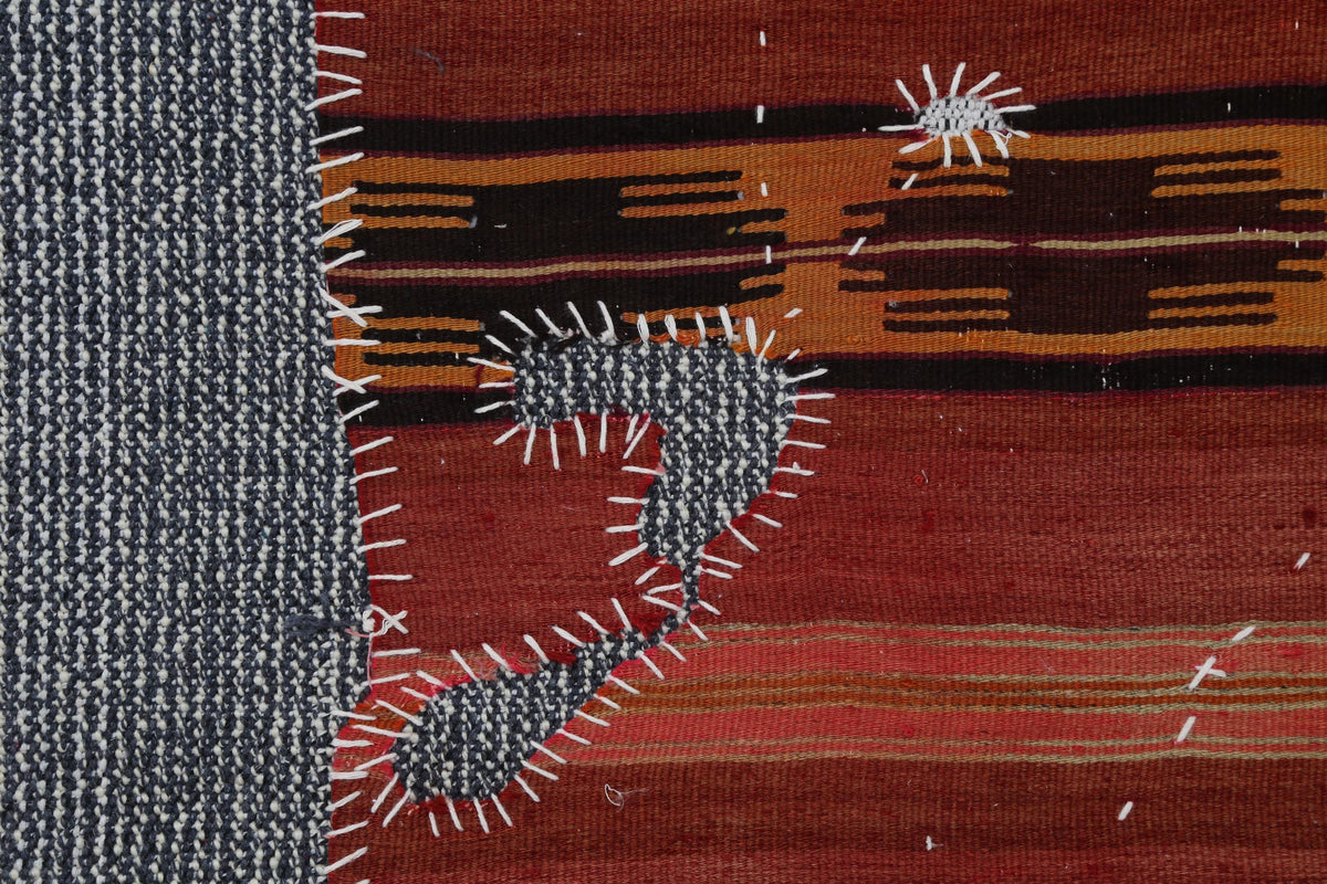 3x4 Handmade Wool Tapestry Rug, Red Tribal Textile Wall Hanging, Geometric Fiber Art Decor