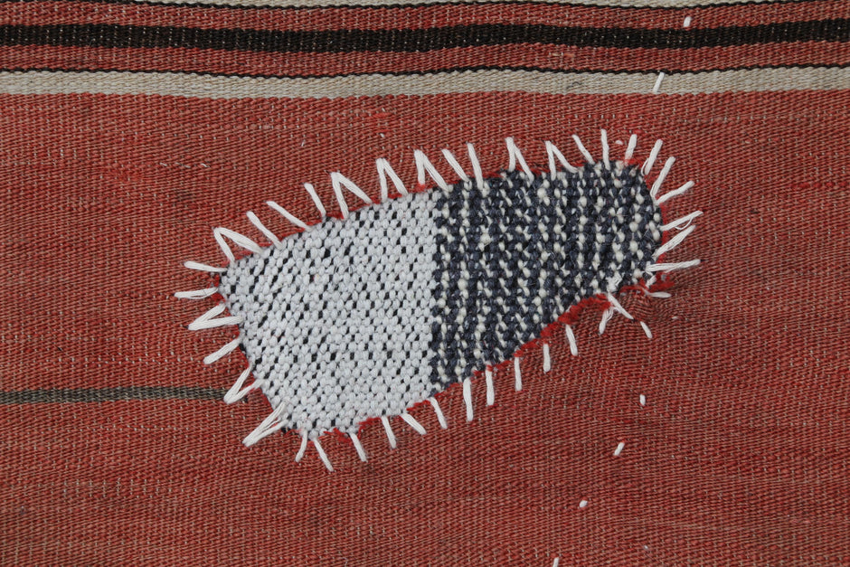 3x4 Handmade Wool Tapestry Rug, Red Tribal Textile Wall Hanging, Rustic Fiber Art Decor