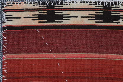 3x4 Handmade Wool Tapestry Rug, Red Tribal Textile Wall Hanging, Rustic Fiber Art Decor