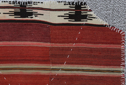 3x4 Handmade Wool Tapestry Rug, Red Tribal Textile Wall Hanging, Rustic Fiber Art Decor