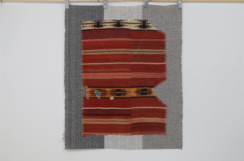Vintage Turkish Tapestry Rug, Red Kilim Motif (3'7" x 4'4")
