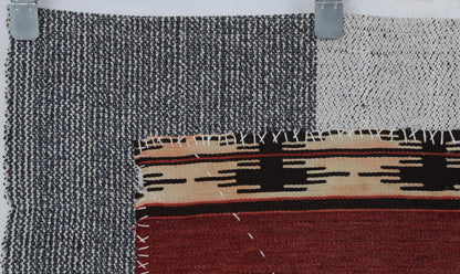 3x4 Handmade Wool Tapestry Rug, Red Tribal Textile Wall Hanging, Rustic Fiber Art Decor