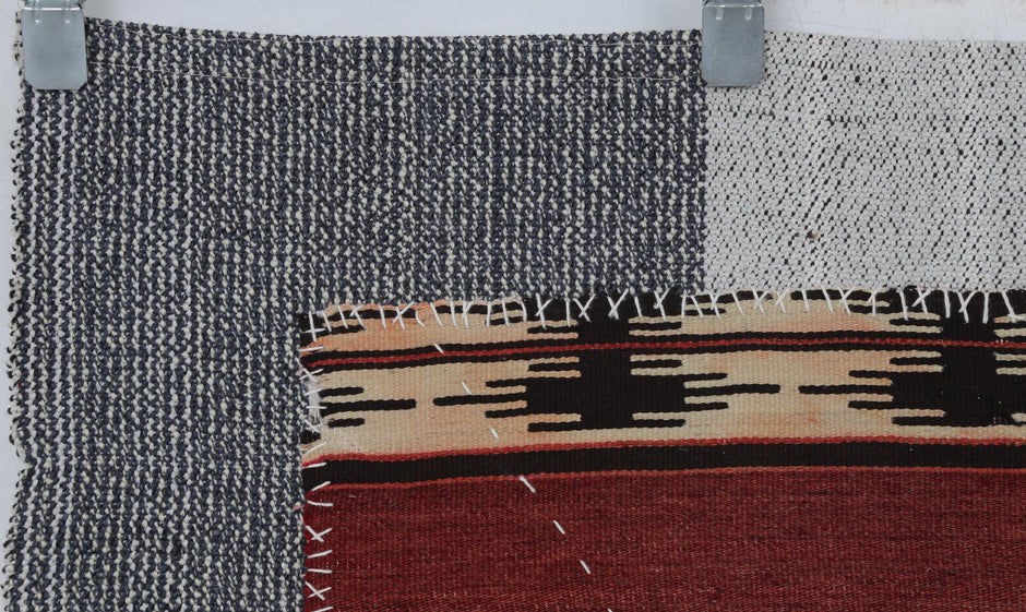 3x4 Handmade Wool Tapestry Rug, Red Tribal Textile Wall Hanging, Rustic Fiber Art Decor