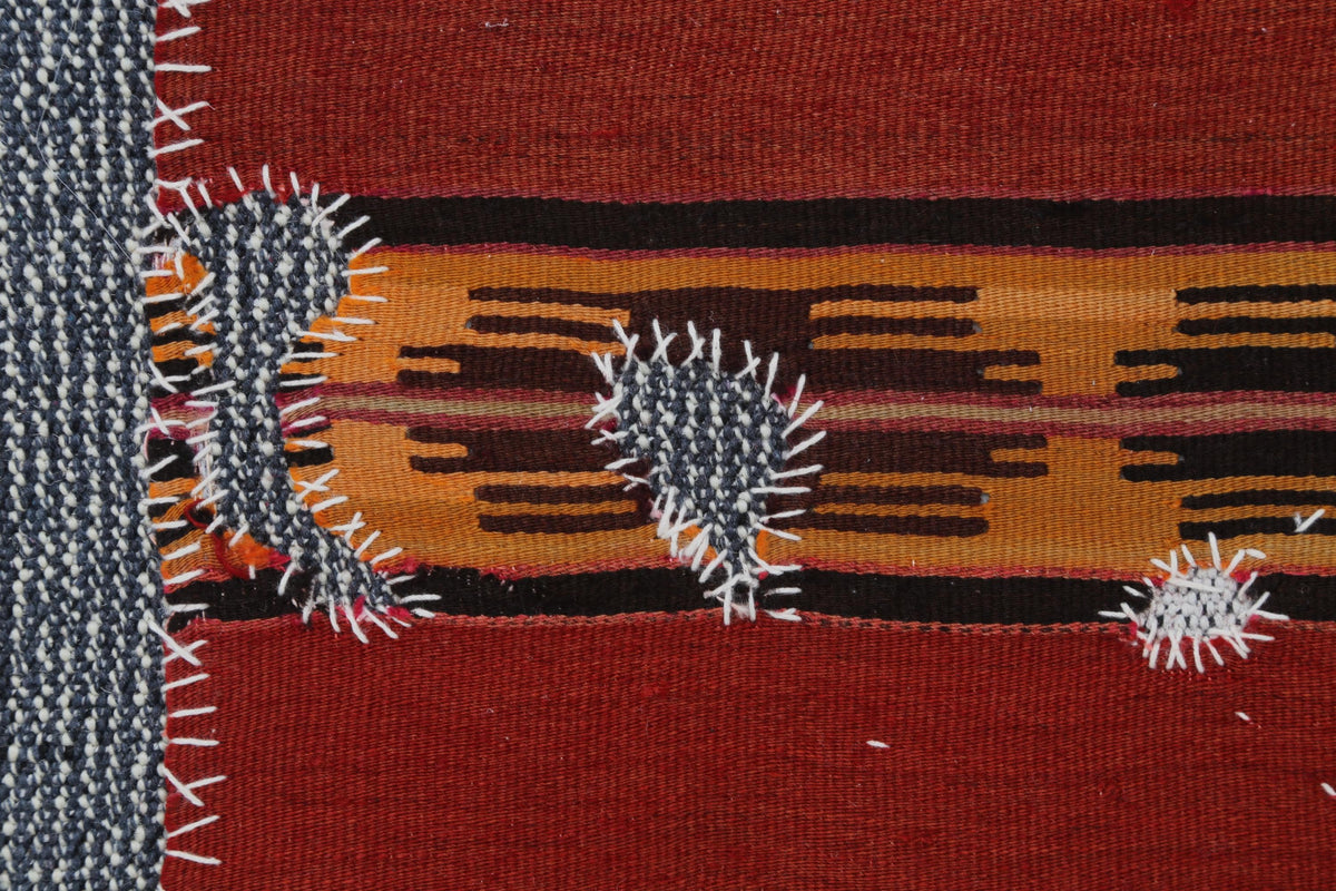 3x4 Handmade Wool Tapestry Rug, Red Tribal Textile Wall Hanging, Rustic Fiber Art Decor