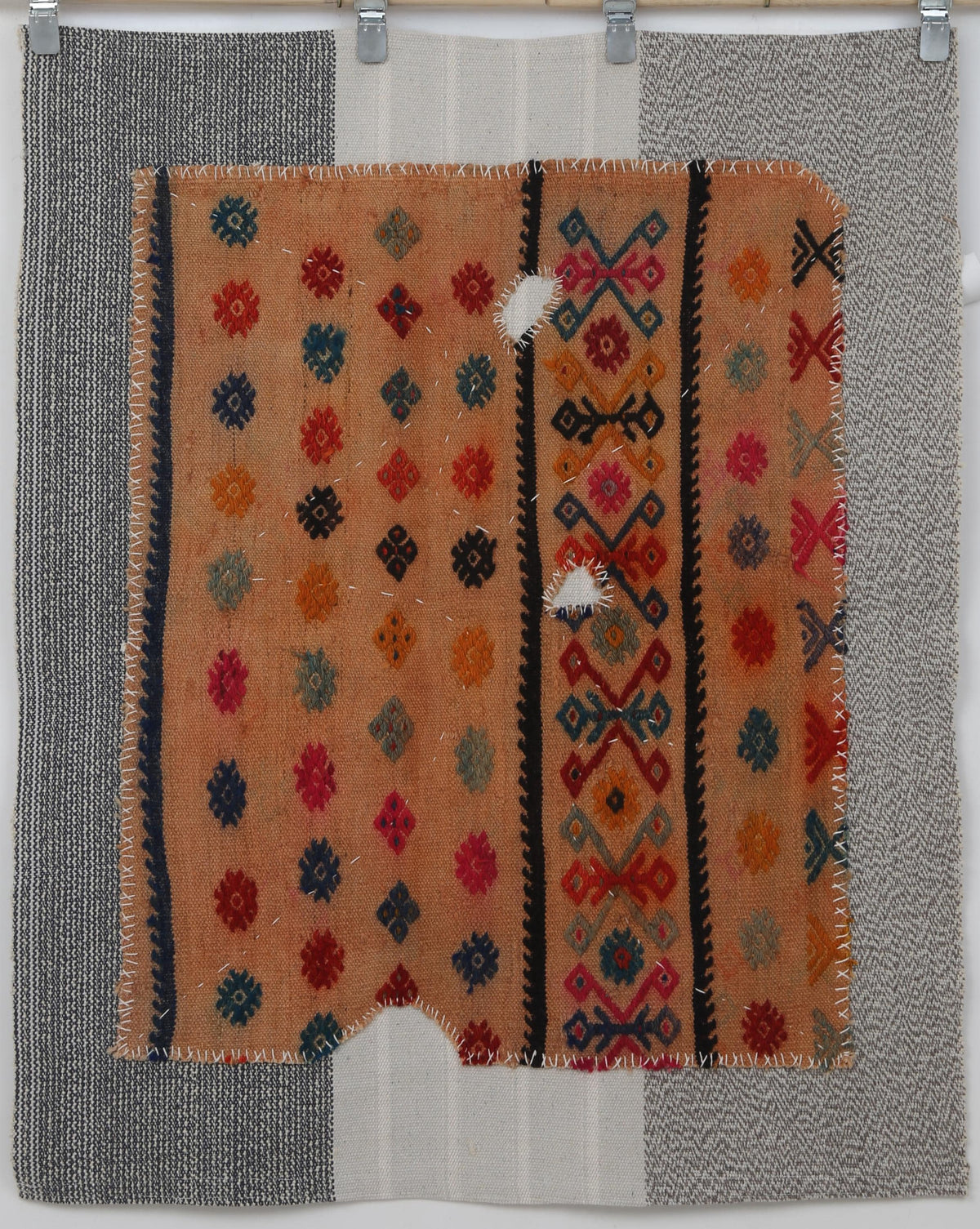 3x4 Handmade Wool Tapestry Rug, Tribal Textile Wall Hanging, Geometric Fiber Art Decor