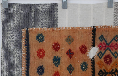 3x4 Handmade Wool Tapestry Rug, Tribal Textile Wall Hanging, Geometric Fiber Art Decor