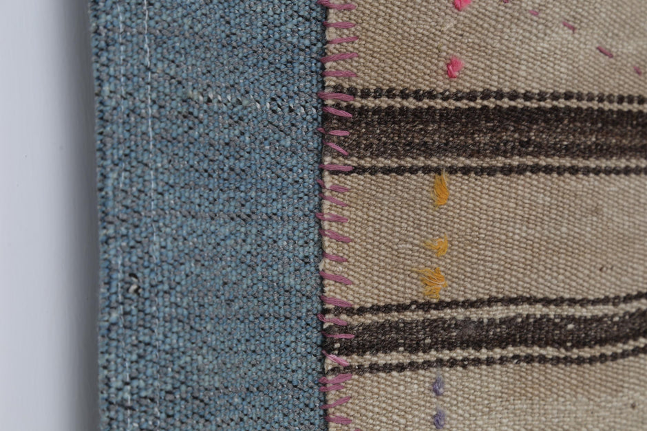 3x4 Handmade Wool Tapestry Rug, Striped Textile Wall Hanging, Rustic Fiber Art Decor