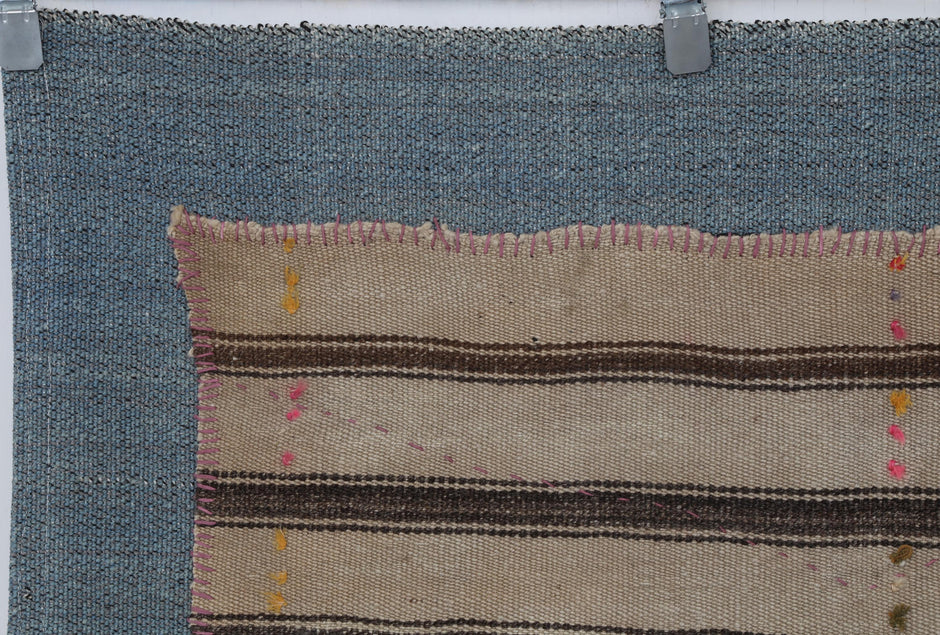 3x4 Handmade Wool Tapestry Rug, Striped Textile Wall Hanging, Rustic Fiber Art Decor