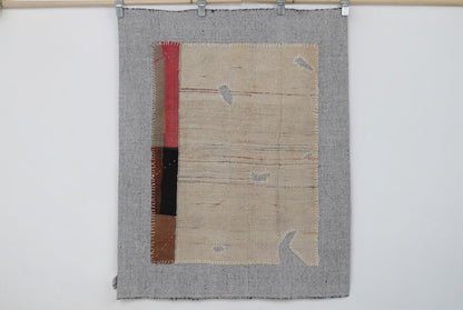 3x4 Beige Wool Tapestry Rug, Minimalist Abstract Textile Wall Hanging, Modern Fiber Art Decor
