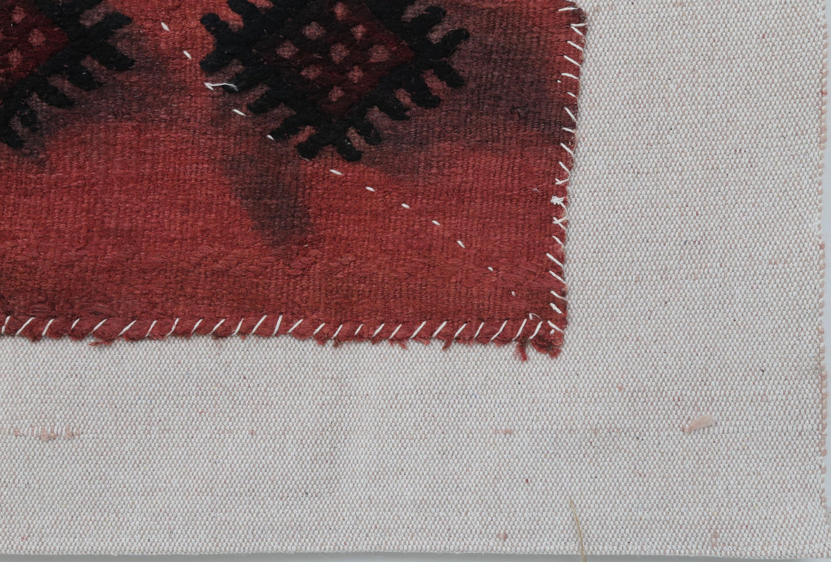 3x4 Red Wool Tapestry Rug, Geometric Textile Wall Hanging, Handmade Fiber Art Decor