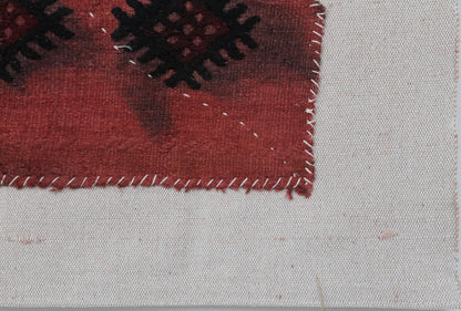 3x4 Red Wool Tapestry Rug, Geometric Textile Wall Hanging, Handmade Fiber Art Decor
