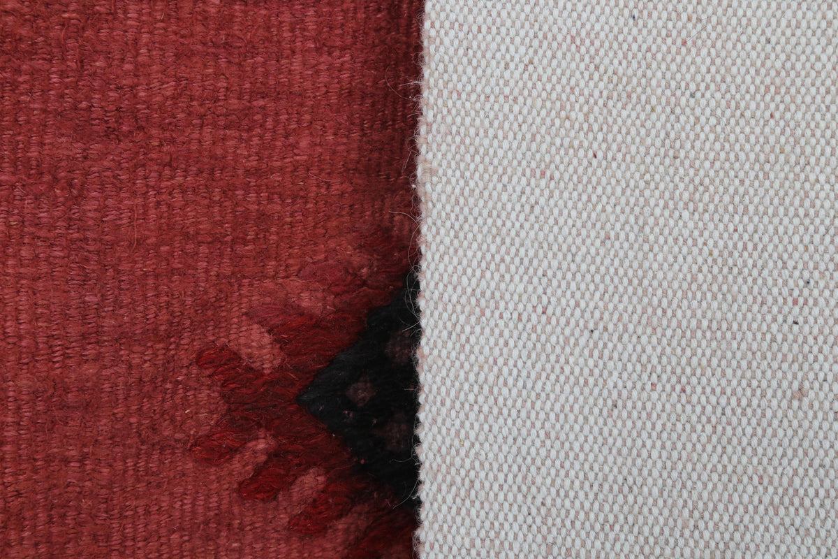 3x4 Red Wool Tapestry Rug, Geometric Textile Wall Hanging, Handmade Fiber Art Decor