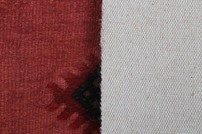 3x4 Red Wool Tapestry Rug, Geometric Textile Wall Hanging, Handmade Fiber Art Decor