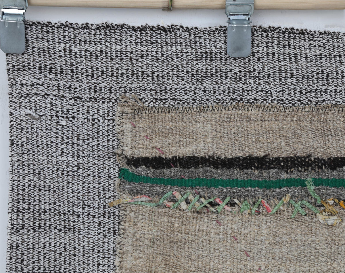 3x4 Wool Tapestry Rug, Neutral Striped Textile Wall Hanging, Handmade Rustic Fiber Art