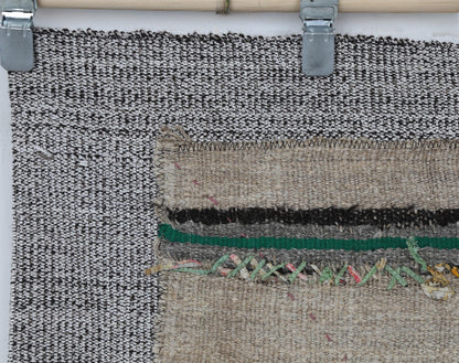 3x4 Wool Tapestry Rug, Neutral Striped Textile Wall Hanging, Handmade Rustic Fiber Art