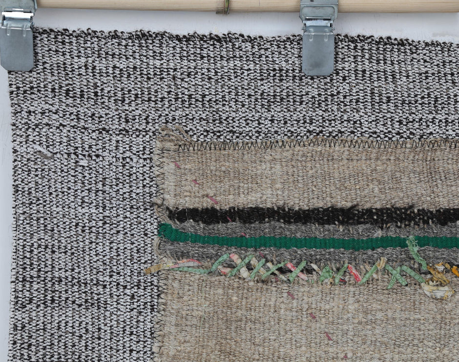 3x4 Wool Tapestry Rug, Neutral Striped Textile Wall Hanging, Handmade Rustic Fiber Art