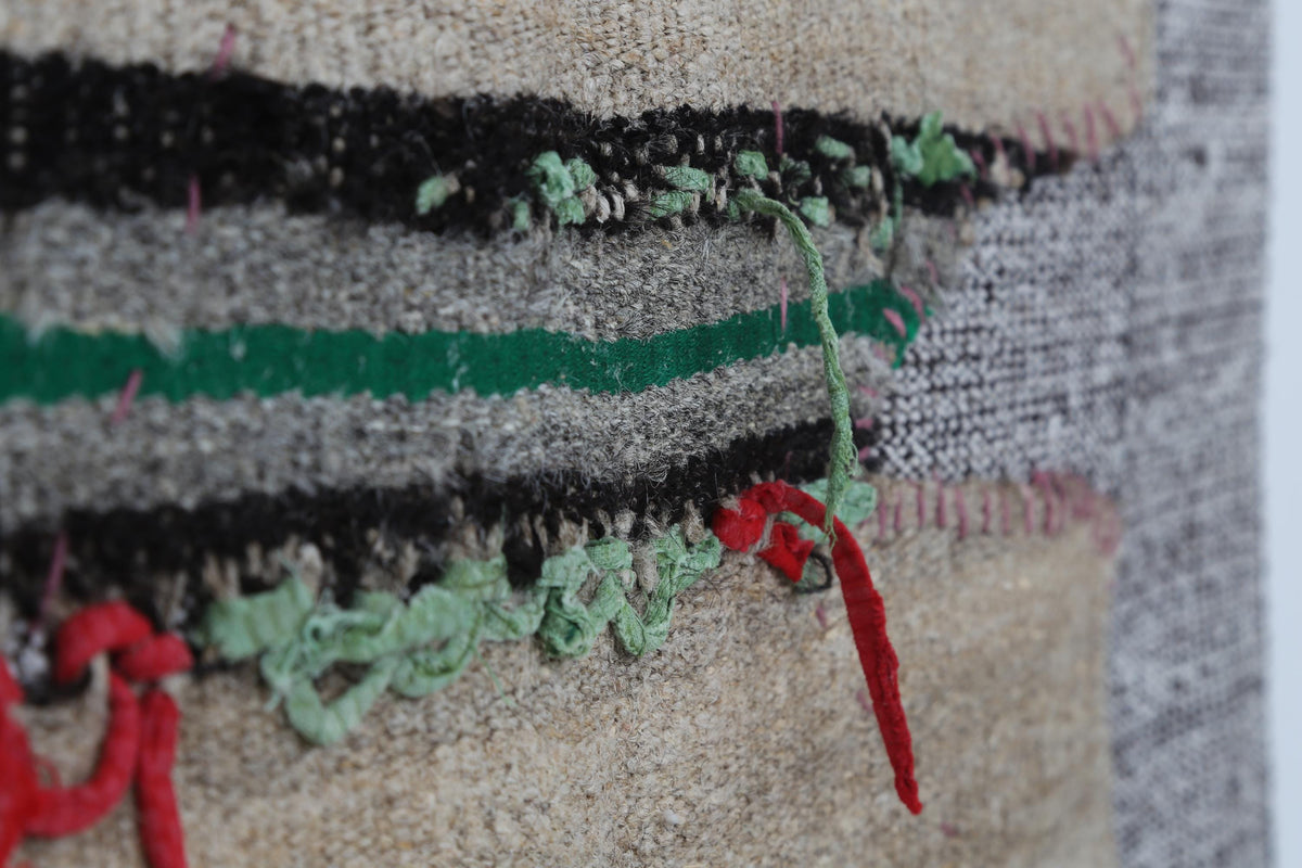 3x4 Wool Tapestry Rug, Neutral Striped Textile Wall Hanging, Handmade Rustic Fiber Art