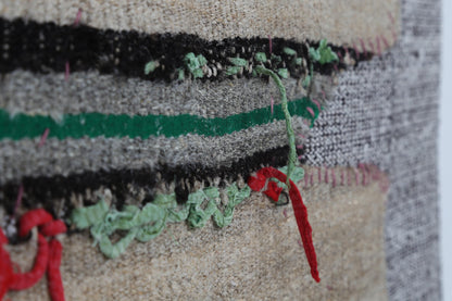 3x4 Wool Tapestry Rug, Neutral Striped Textile Wall Hanging, Handmade Rustic Fiber Art
