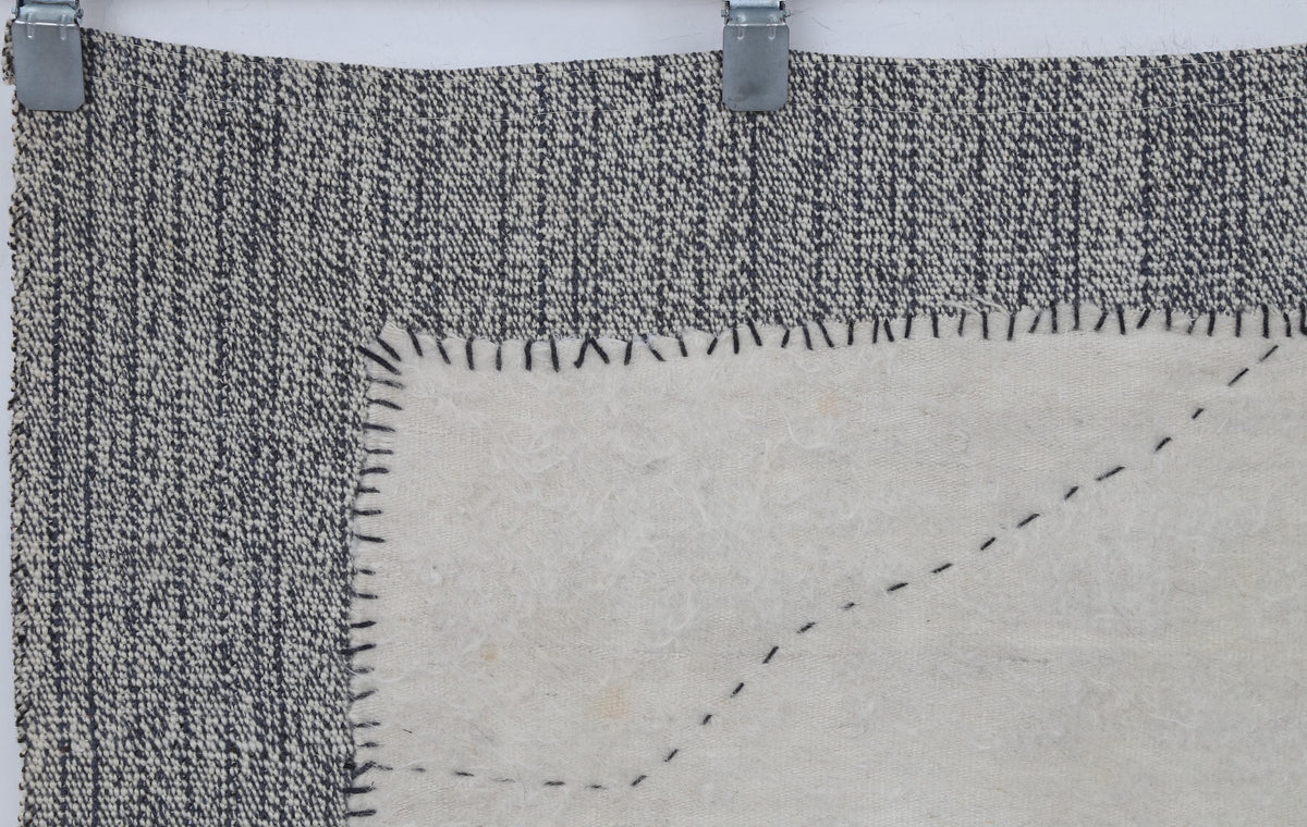 4x4 Wool Tapestry Rug, Ivory Minimalist Textile Wall Hanging, Hand Stitched Fiber Art Decor