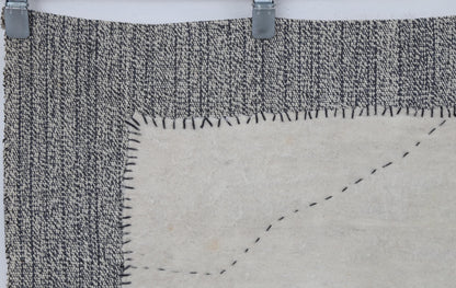4x4 Wool Tapestry Rug, Ivory Minimalist Textile Wall Hanging, Hand Stitched Fiber Art Decor