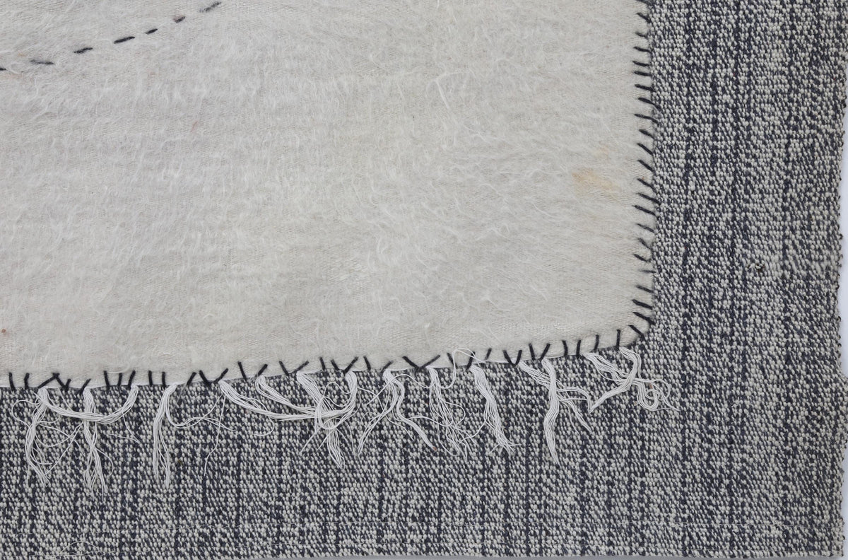 4x4 Wool Tapestry Rug, Ivory Minimalist Textile Wall Hanging, Hand Stitched Fiber Art Decor