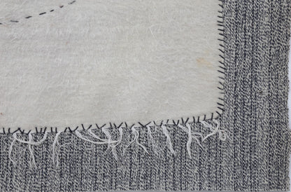 4x4 Wool Tapestry Rug, Ivory Minimalist Textile Wall Hanging, Hand Stitched Fiber Art Decor