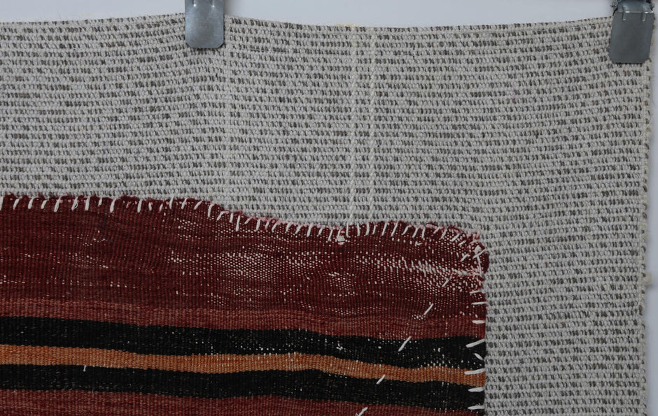 3x4 Wool Tapestry Rug, Red Black Striped Textile Wall Hanging, Rustic Woven Fiber Art Decor