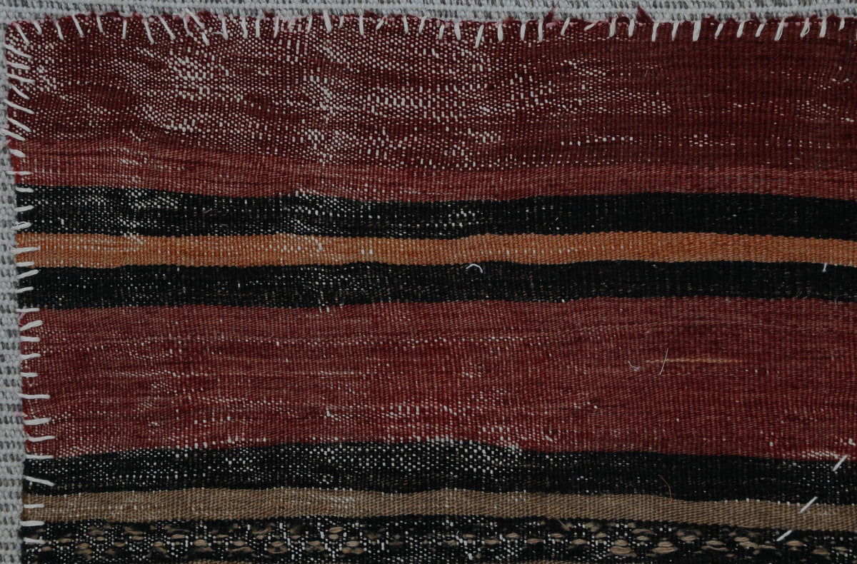 3x4 Wool Tapestry Rug, Red Black Striped Textile Wall Hanging, Rustic Woven Fiber Art Decor