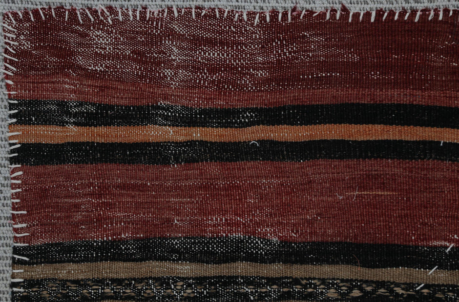 3x4 Wool Tapestry Rug, Red Black Striped Textile Wall Hanging, Rustic Woven Fiber Art Decor