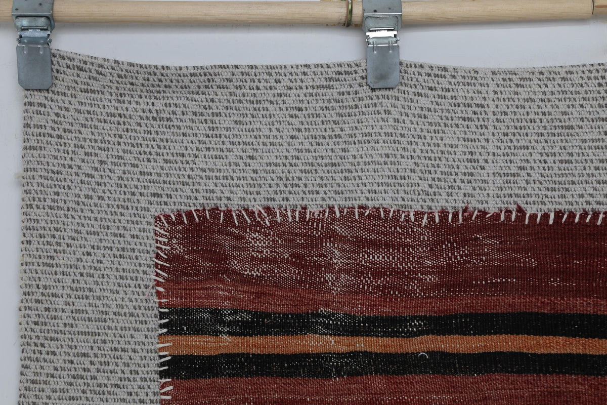 3x4 Wool Tapestry Rug, Red Black Striped Textile Wall Hanging, Rustic Woven Fiber Art Decor