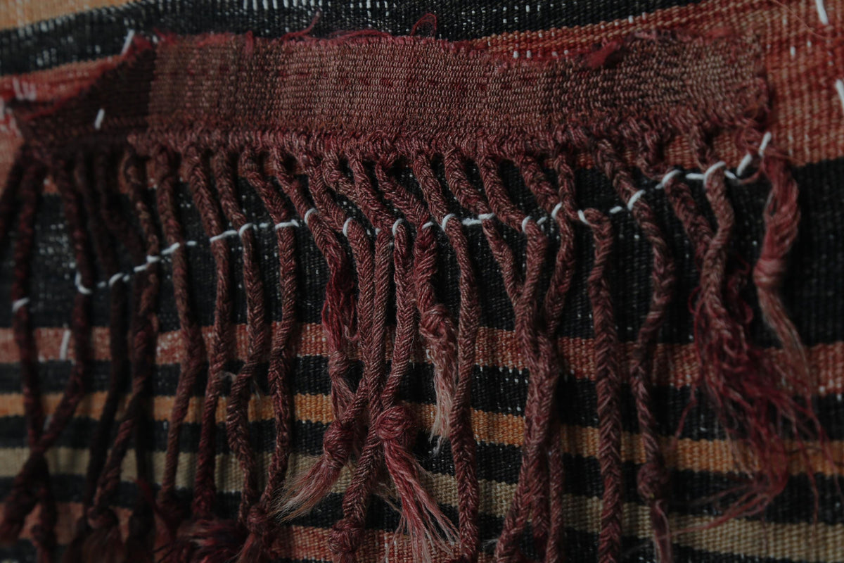 3x4 Wool Tapestry Rug, Red Black Striped Textile Wall Hanging, Rustic Woven Fiber Art Decor