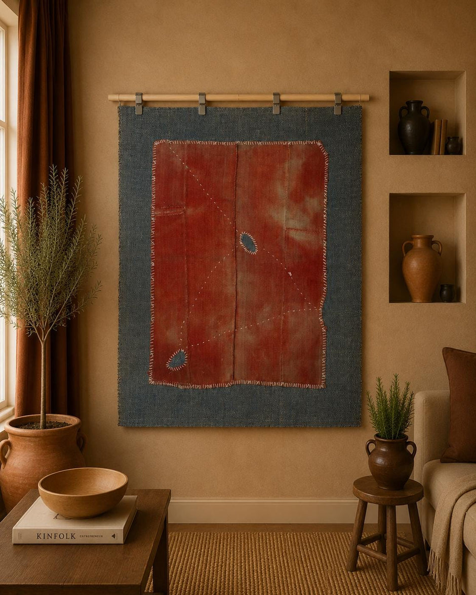3x4 Handmade Hemp Wool Tapestry Rug, Minimalist Textile Wall Hanging, Rustic Fiber Art Decor