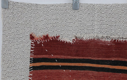 3x4 Wool Tapestry Rug, Red Black Striped Textile Wall Hanging, Rustic Woven Fiber Art