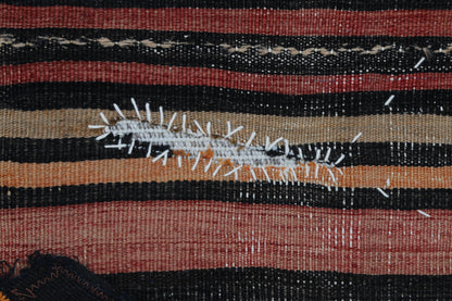3x4 Wool Tapestry Rug, Red Black Striped Textile Wall Hanging, Rustic Woven Fiber Art
