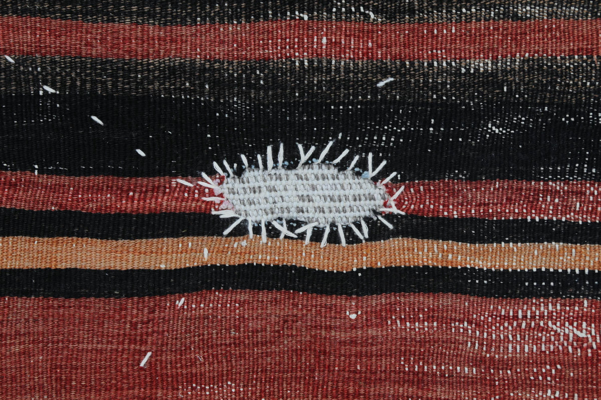 3x4 Wool Tapestry Rug, Red Black Striped Textile Wall Hanging, Rustic Woven Fiber Art