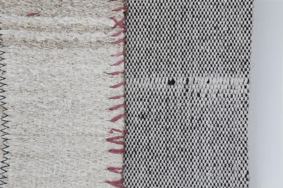 3x4 Wool Tapestry Rug, Neutral Patchwork Textile Wall Hanging, Brown Ivory Fiber Art Decor