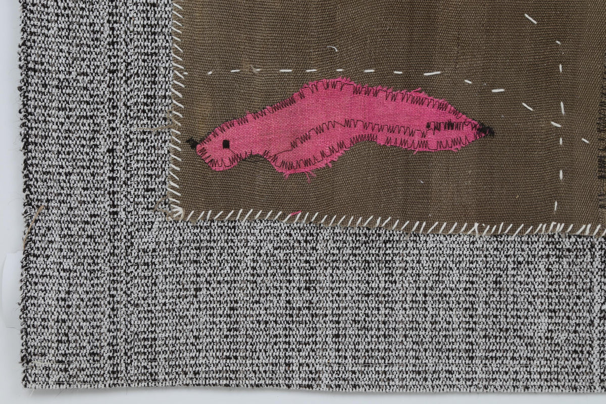 3x4 Wool Tapestry Rug, Brown Abstract Textile Wall Hanging, Minimalist Fiber Art Decor