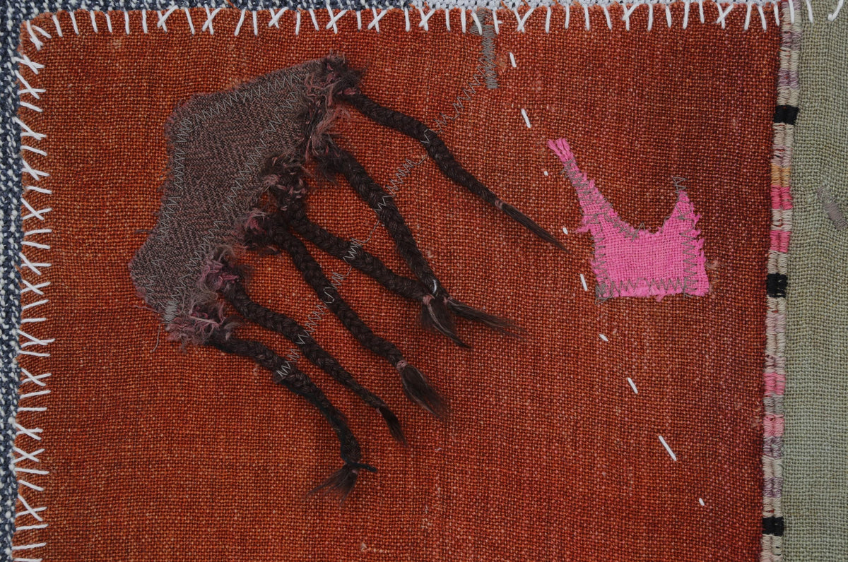 3x4 Wool Tapestry Rug, Rust Brown Abstract Textile Wall Hanging, Modern Fiber Art Decor